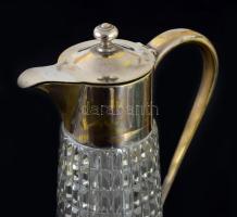 cca 1920 Borkiöntő karaffa, ezüstözött alpakka szerelékkel, m: 30 cm