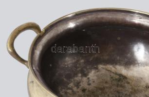 cca 1860/70 Berndorf nagyméretű ezüstözött alpakka leveses tál fedővel, jelzett, kopott, 42x28x24 cm