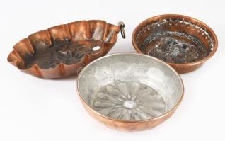 3 darab antik vörösréz sütőforma, 19x14 cm alatt