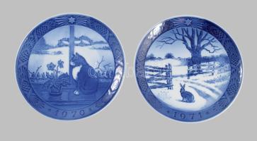 1970-1971 Royal Copenhagen 2 darab dísztányér, jelzett, hibátlan, 18 cm