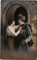 1917 Osztrák-magyar katonai művészlap, szerelmes pár / WWI Austro-Hungarian military art postcard, l...