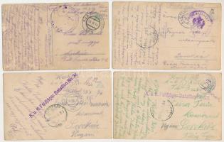 4 db RÉGI első világháborús osztrák-magyar katonai művészlap, szerelmes pár, tüzérség / 4 pre-1945 W...