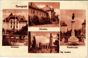 1948 Csongrád, városháza, gimnázium, Kossuth szobor, református templom (vágott / cut)