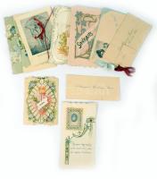 cca 1890-1940 Régi, díszes üdvözlőlapok, kinyitható szentkép, névjegykártyák, összesen 9 db, változó...