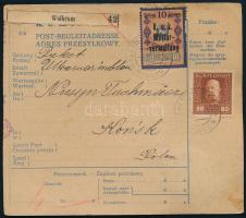 1918 Csomagszállító 80h bérmentesítéssel és 5h portóval "WOLBROM" - "KONSK"