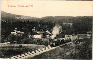 Málnásfürdő, Baile Malnas, Malnas Bai; vasúti híd, gőzmozdony, vonat. Benkő M. kiadása / railway bri...