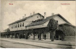 Tövis, Teius; vasútállomás. Ábrahám Testvérek kiadása / railway station (gyűrődés / crease)