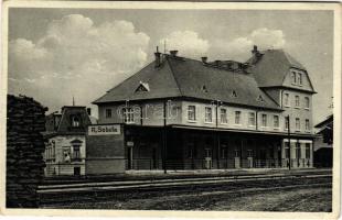 1931 Rimaszombat, Rimavská Sobota; Új vasútállomás, szálloda. Géza Klein kiadása / Neuer Bahnhof / N...