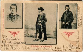1901 Üdvözlet Munkácsról. Zsidó férfiak, Judaika. Bertsik Emil kiadása / Jewish men from Mukachevo. ...