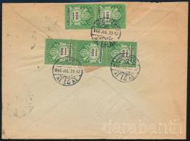 1946 (27. díjszabás) Levél 3 x 200 ezer AP + 2 x 500 ezer AP bérmentesítéssel Budapestről New Yorkba