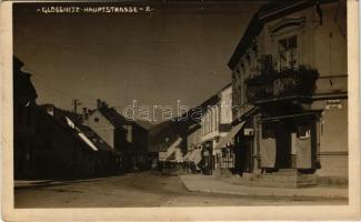 Gloggnitz, Hauptstrasse 2. Bahnhof Straße, Drogerie / main street, drugstore, shops. Fotografiekarte...
