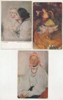 HÖLGYEK - 9 db RÉGI motívum képeslap vegyes minőségben / LADIES - 9 pre-1945 art postcards in mixed ...