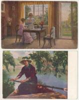 HÖLGYEK - 9 db RÉGI motívum képeslap vegyes minőségben / LADIES - 9 pre-1945 art postcards in mixed ...