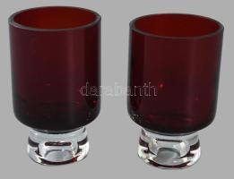 Reijmyre Glasbruk rubinüveg váza pár, címkével jelzett, minimális pattogzással, m: 9,5 cm