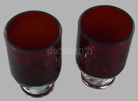 Reijmyre Glasbruk rubinüveg váza pár, címkével jelzett, minimális pattogzással, m: 9,5 cm