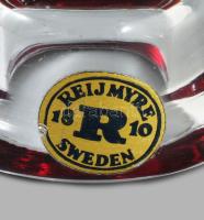 Reijmyre Glasbruk rubinüveg váza pár, címkével jelzett, minimális pattogzással, m: 9,5 cm