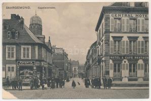 1912 Sarreguemines, Saargemünd; Capellenstrasse, Central Hotel, Kaiser's Kaffee Geschäft / stre...