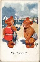 'May I help you, my lady!' Bears on the beach. B.K.W.I. 65-4. s: Hardy (EB)