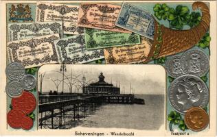 Scheveningen (The Hague), Wandelhoofd. Art Nouveau, Emb. litho with Wilhelmina, Queen of the Netherl...
