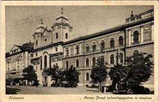 1941 Kolozsvár, Cluj; Ferenc József Tudományegyetem és templom, automobil / university, church, auto...