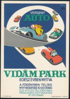 Gönczi-Gebhardt Tibor (1902-1994): Vidámpark, versenyautó, 1972. Villamosplakát, papír, jelzett a pl...