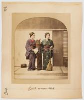 ca 1900 Kusakabe Kinbei, (1841-1932) Japán, Yokohama / Gésák kétoldalas albumin fotó Cholnoky Jenő (...