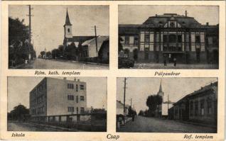 1941 Csap, Cop, Chop; római katolikus és református templom, iskola, pályaudvar, vasútállomás / chur...