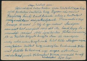 1946 Levelezőlap hadifogoly keresés ügyben 60f bérmentesítéssel Szamosszegről a Luganoi Rádióhoz, &q...