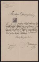 1921 Mád, községi bizonyítvány katonai szolgálat teljesítésének igazolásáról, 5K okmánybélyeggel