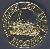 NSZK "150 éves a német vasút" aranyozott fém emlékérem díszdobozban T:1 apró ph.