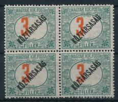 1919 Köztársaság portó 3f 4-es tömb a piros értékszám eltolódásával