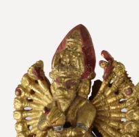 Ganésa hindu istenség szobra. Réz, festett. 6 cm