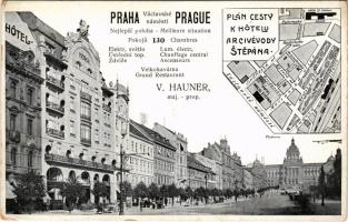 Praha, Prag, Prague; Václavské námestí. Hotel Stepán advertisement with map (EK)
