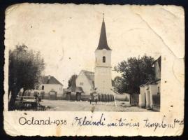 1938 Oklánd (Homoródoklánd, Ocland), Erdély, unitárius templom, feliratozott fotó, viseltes állapotb...