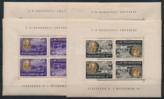 1947 F. D. Roosevelt fordított állású kisívsor, a 30f kisíven festékcsík a feliratban (220.000) (12f...