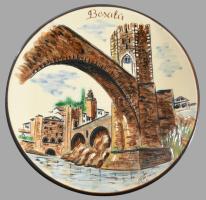 A Besalú-i kőhíd ábrázolásával készült falitál, hibátlan, d: 28 cm