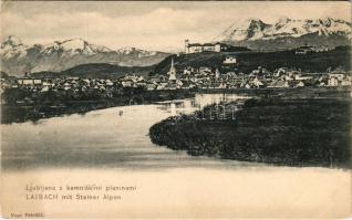 Ljubljana, Laibach; mit Steiner Alpen / z kamniskimi planinami (EK)