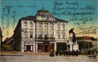 1915 Ljubljana, Laibach; Marijin trg / square, pharmacy, monument + "K.U.K. RESERVE-SPITAL IN L...