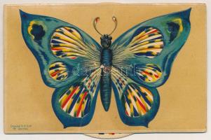 1910 Lepke, pillangó. Forgatható mechanikus lap / butterfly. mechanical postcard. litho (b)