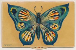 1910 Lepke, pillangó. Forgatható mechanikus lap / butterfly. mechanical postcard. litho (b)