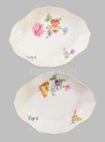 Meissen 2 darab kézzel festett virágmintás ékszeres tál, jelzett, hibátlan, 12x9 cm