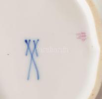 Meissen 2 darab kézzel festett virágmintás ékszeres tál, jelzett, hibátlan, 12x9 cm