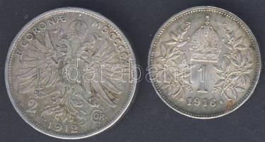 Ausztria 1912. 2K Ag T:3 + 1916. 1K Ag T:2/3