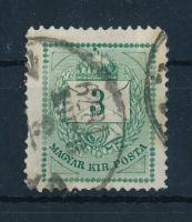 1874 3kr alul-felül gyöngyjavítással, óriásira fogazott bélyeg (13 : 13)