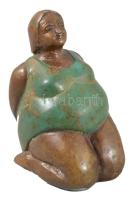 Régi festett bronz "Fat Yoga Lady" figura, jelzés nélkül, m: 7,5 cm