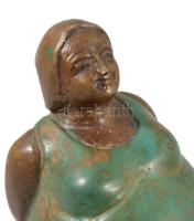 Régi festett bronz "Fat Yoga Lady" figura, jelzés nélkül, m: 7,5 cm