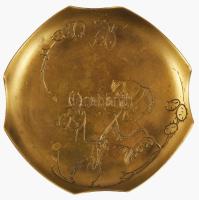 Szecessziós bronz névjegykártya tartó tál, d: 13,5 cm