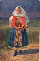 1916 Pöstyén-fürdő, Kúpele Piestany; Templomba menet, népviselet. 16. Pr. 1. sz. / Volkstracht in Ba...