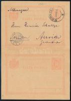 1898 UPU díjjegyes válaszos levelezőlap szélesebb 18,5 mm RÉPONSE felirattal