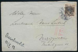 1919 Levél Károly 20f bérmentesítéssel Nagyszebenbe küldve, ottani román katonai cenzúrával, tartalo...